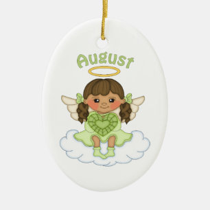 August Birthstone Angel Brunette Ceramic Ornament