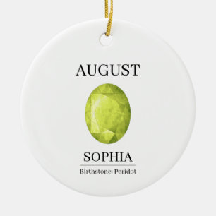 August Birthstone Birthday Name Peridot Ceramic Ornament