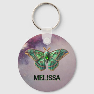 August Birthstone Keychain - Peridot Moth Design