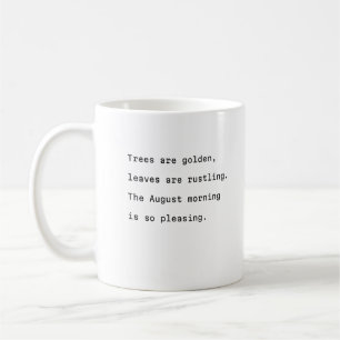 august coffee mug typography poetic golden trees