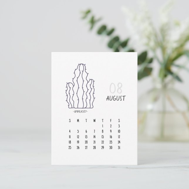 August Customisable Cactus 2024 Calendar Card (Standing Front)