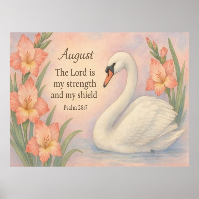 August Flamingo Bible Verse Christian Birth Poster (Front)