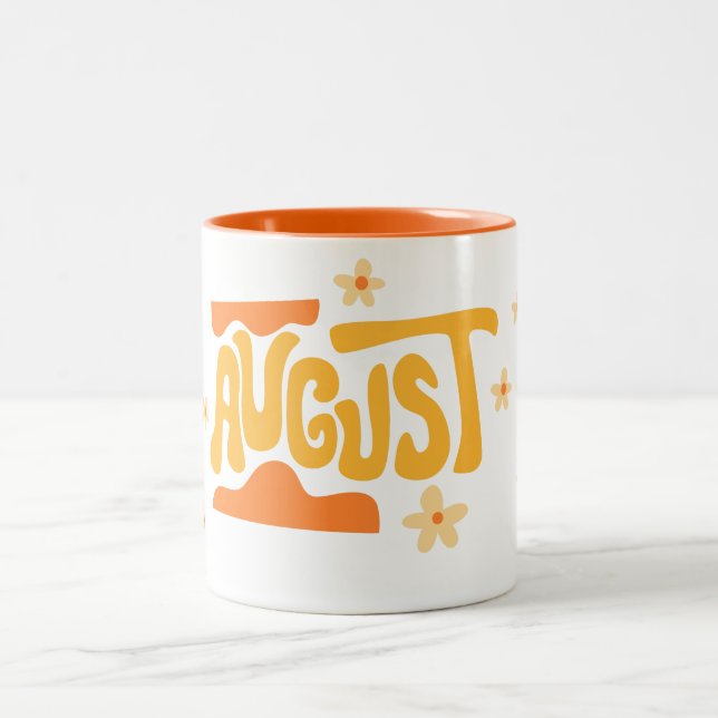 August Floral Typography Two-Tone Coffee Mug (Center)