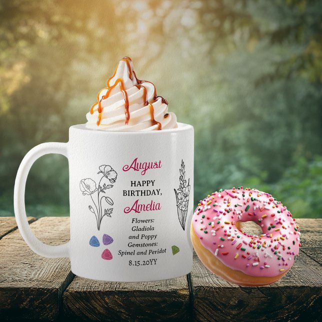 August Gladiola and Poppy Birthday Keepsake Coffee Mug (August Floral and Birthstone Birthday Keepsake Coffee Mug)