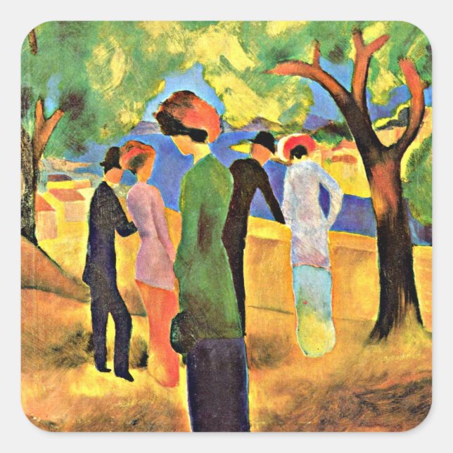 August Macke art: Woman in a Green Jacket, Square Sticker (Front)