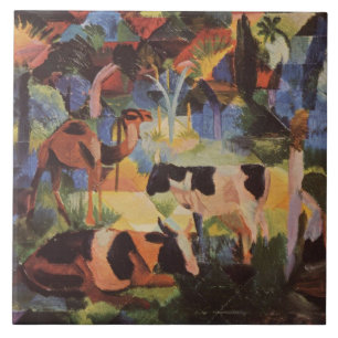 August Macke Landscape with Cows and Camel Ceramic Tile