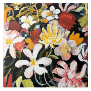 August Macke painting, Carpet of Flowers Ceramic Tile