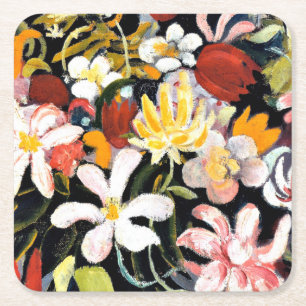 August Macke painting, Carpet of Flowers, Square Paper Coaster