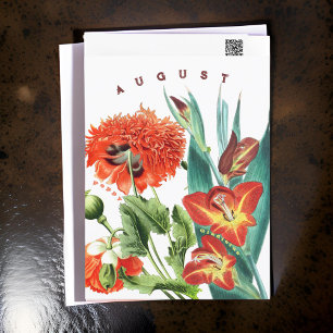 August Month Flowers Gladiolus & Poppy Postcard
