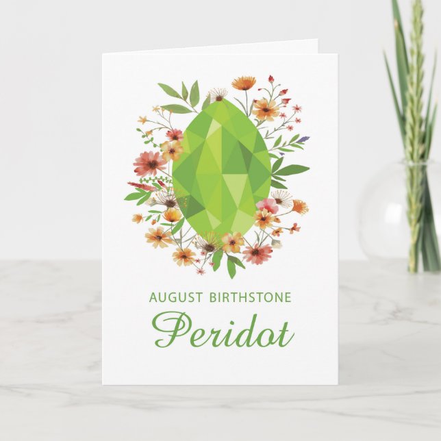 August Peridot Birthstone Birthday Wildflowers Card (Front)