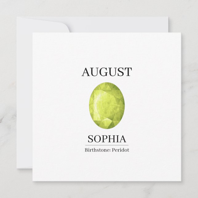  August Peridot Personalised Birthday Card (Front)