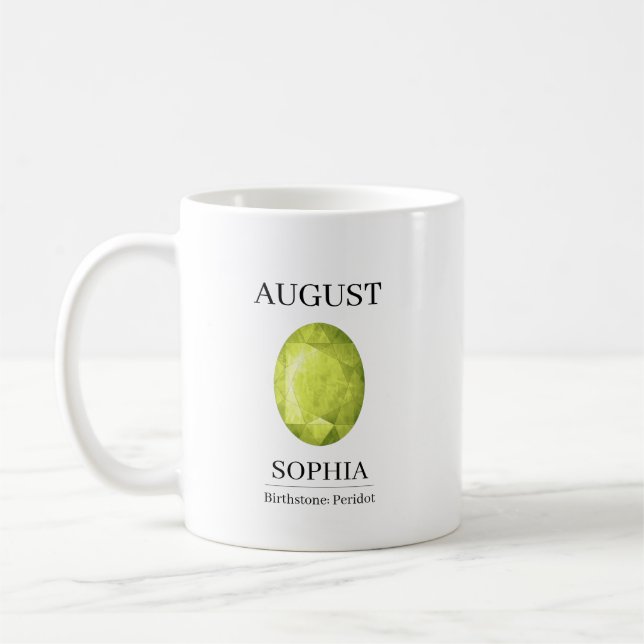  August Peridot Personalised Birthday Coffee Mug (Left)