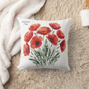 August Poppy Bloom - Personalized Birthday Gift Cushion