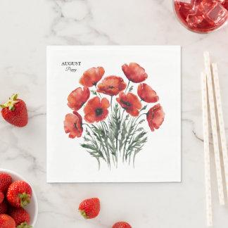 August Poppy Bloom - Personalized Birthday Gift Napkin