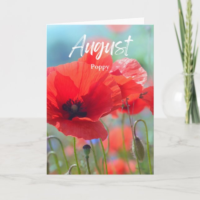 August Red Bloom Poppy Birth Month Birthday Card (Front)