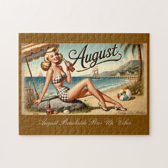 August Retro Beachside Pin-Up Girl Vibes Jigsaw Puzzle (Horizontal)