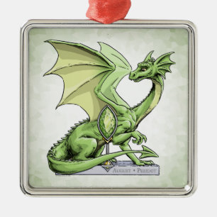 August’s Birthstone Dragon: Green Peridot Metal Ornament