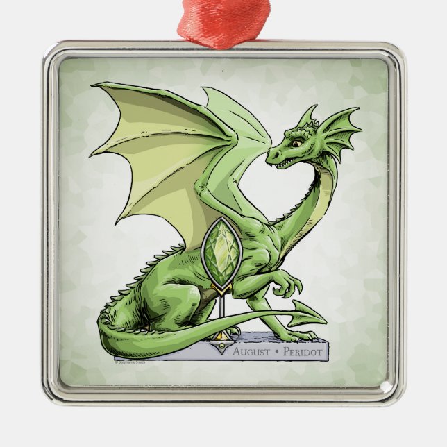 August’s Birthstone Dragon: Green Peridot Metal Ornament (Front)