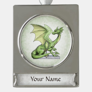 August’s Birthstone Dragon: Peridot Silver Plated Banner Ornament