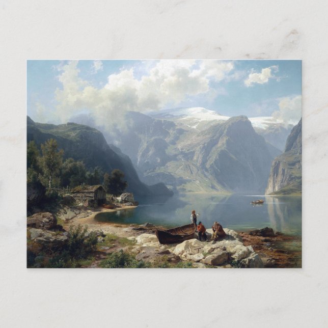 August Wilhelm Leu Sunny Day at a Norwegian Fjord Postcard (Front)