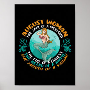 August Woman Soul Of Mermaid Leo Zodiac Birthday Poster