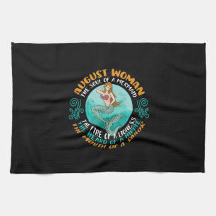 August Woman Soul Of Mermaid Leo Zodiac Birthday Tea Towel