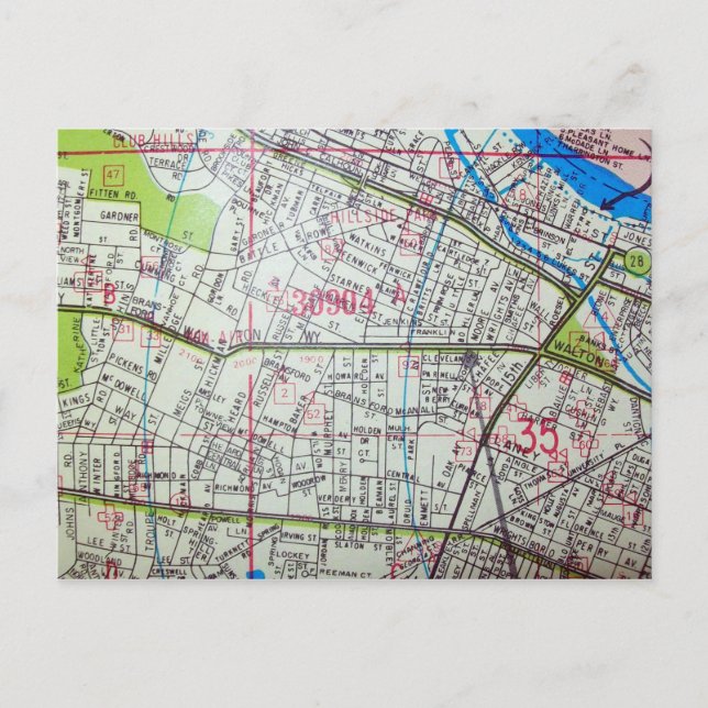 AUGUSTA, GA Vintage Map Postcard (Front)