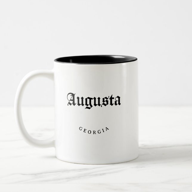 Augusta Georgia Black Font Two-Tone Coffee Mug (Left)