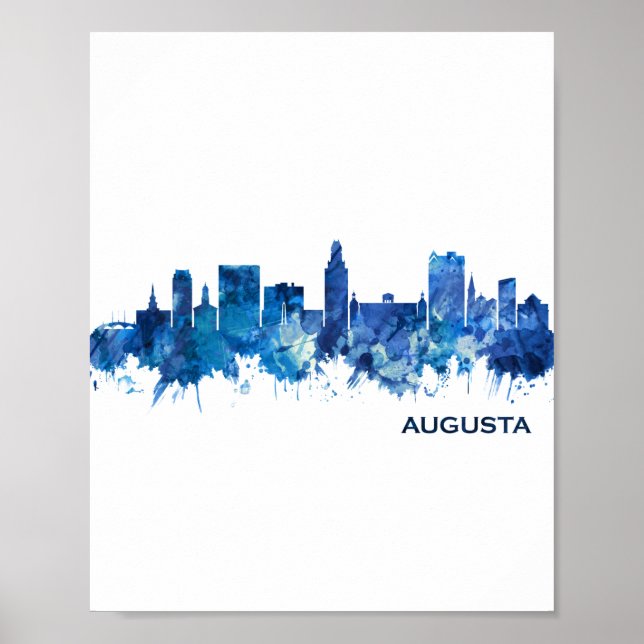 Augusta Georgia Skyline Blue Poster (Front)