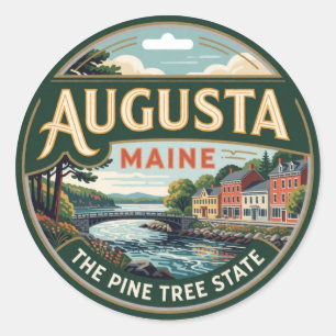 Augusta Maine Capital New England Travel Memory Classic Round Sticker