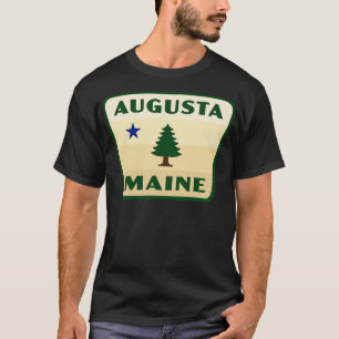 Augusta Maine Retro Pine Tree Badge Tan T-Shirt