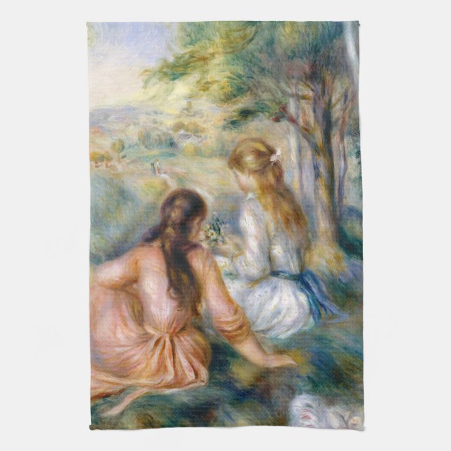 Auguste Renoir In the Meadow Tea Towel (Vertical)