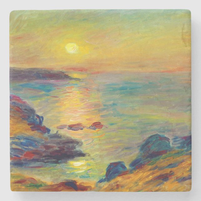 Auguste Renoir "Sunset et Douarnenez” Stone Coaster (Front)