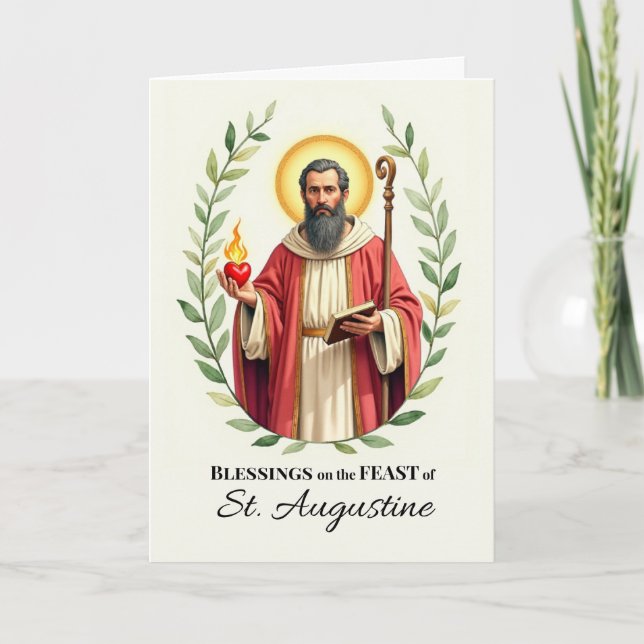 Augustine of Hippo Feast Day Leafy Wreath Card (Front)