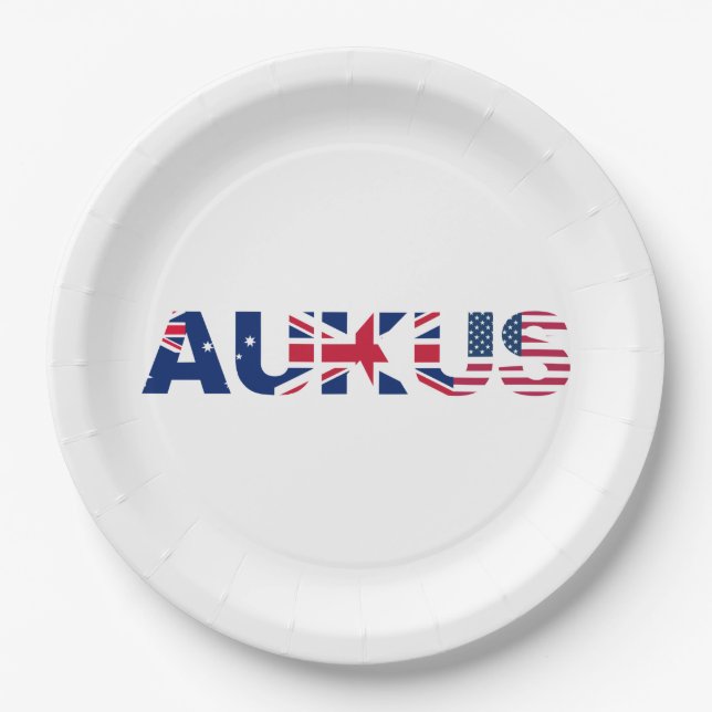 AUKUS AU UK US Security Pact Alliance Flags Paper Plate (Front)
