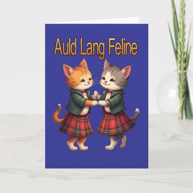 Auld Lang Feline Orange Cats Dancing Greeting Card (Front)