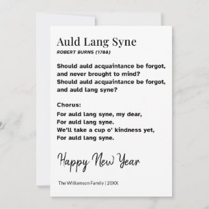 Auld Lang Syne Lyrics New Year Personalised Holiday Card