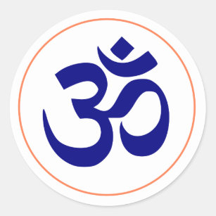 Aum or Om Symbol (Blue with Coral Ring) Classic Round Sticker