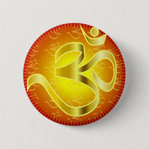 Aum or Om Symbol in yellows & reds 6 Cm Round Badge
