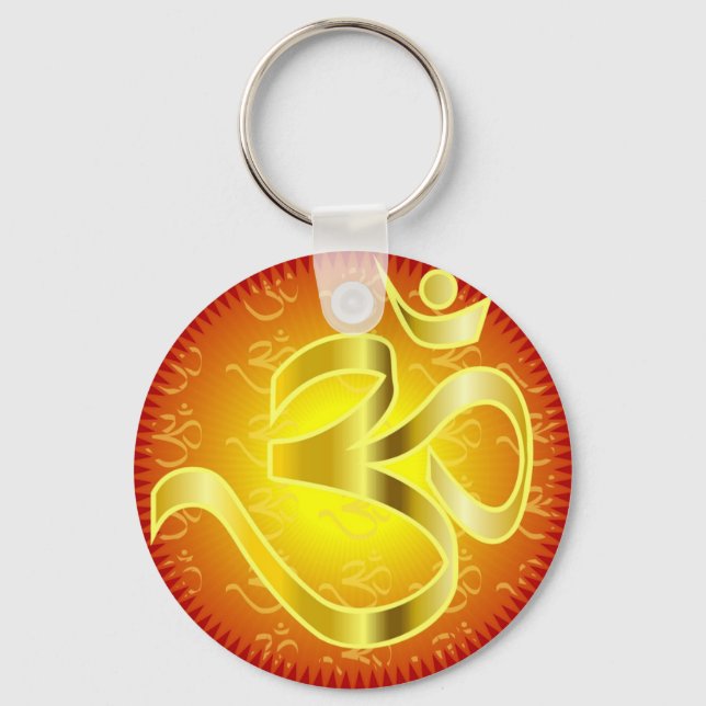 Aum or Om Symbol in yellows & reds Key Ring (Front)