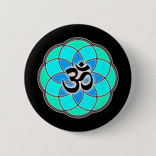 Aum Sign Yoga Meditation Seed Of Life Flower Of Li 6 Cm Round Badge