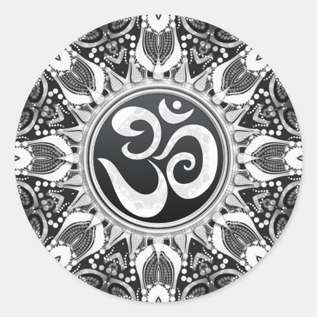 Aum Star Black+White Mandala Sticker (Front)