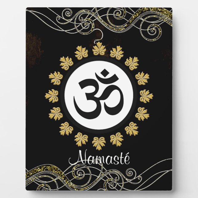 Aum Symbol Mantra Meditation Black and Gold Plaque (Front)
