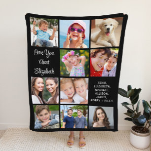Aunt 10 Photo Collage Black Fleece Blanket