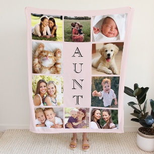 Aunt 10 Photo Collage Pink Sherpa Blanket