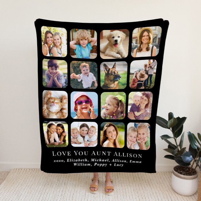 Aunt 16 Black Photo Collage Sherpa Blanket (Creator Uploaded)