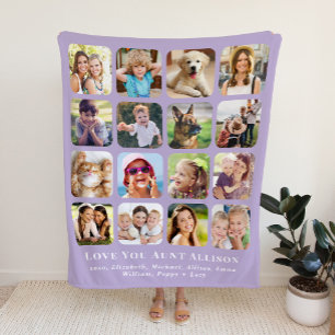 Aunt 16 Photo Collage Purple Sherpa Blanket