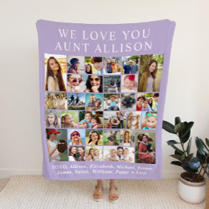 Aunt 30 Photo Collage Purple Fleece Blanket