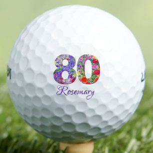 Aunt 80th Birthday Gift, Floral Colourful Number 8 Golf Balls