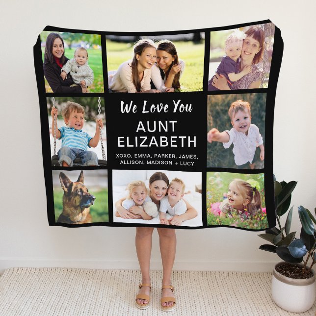 Aunt 8 Photo Collage Black Fleece Blanket (Creator Uploaded)